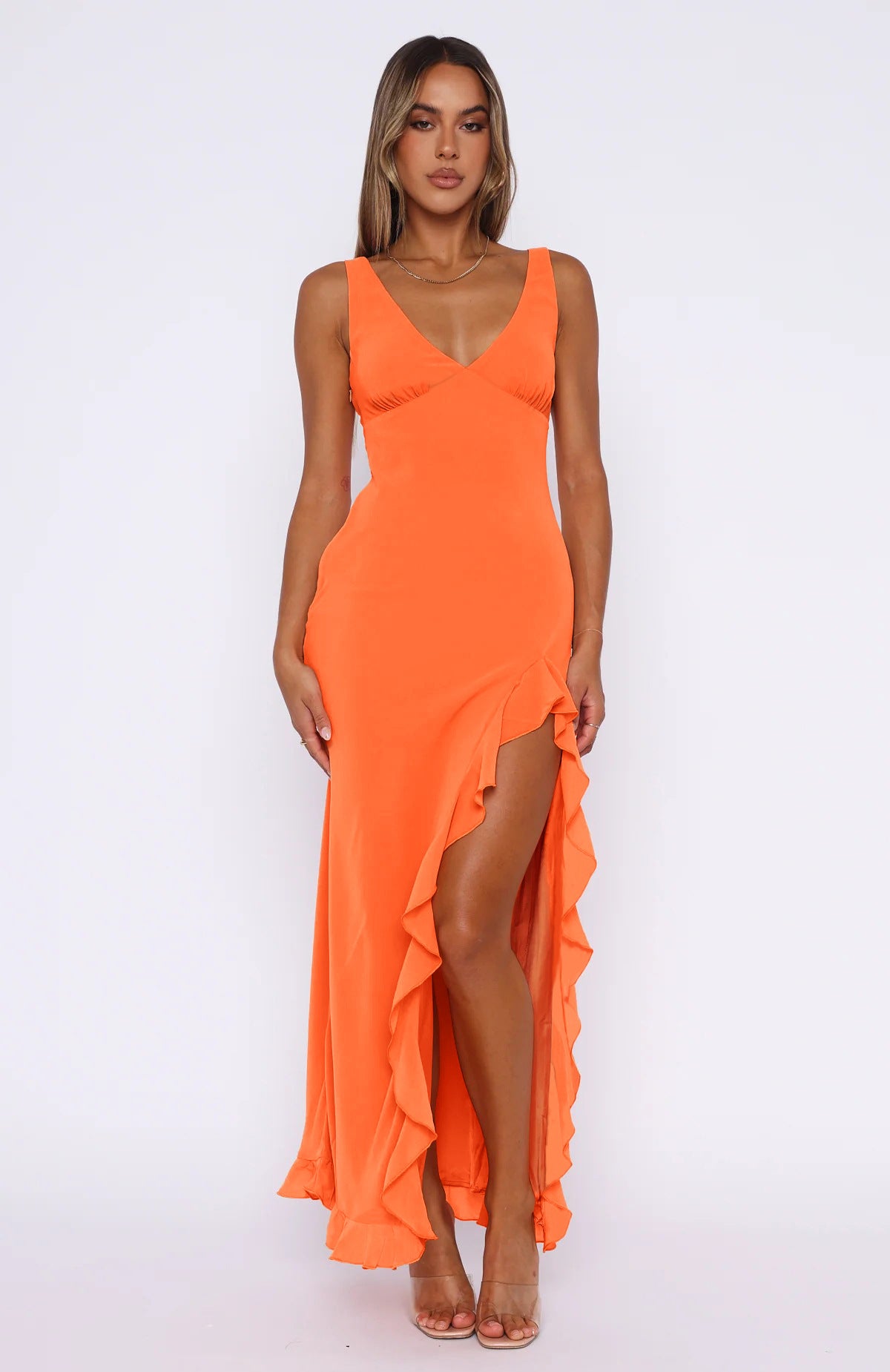 Sexy Lace V-Neck Ruffled Backless Dress