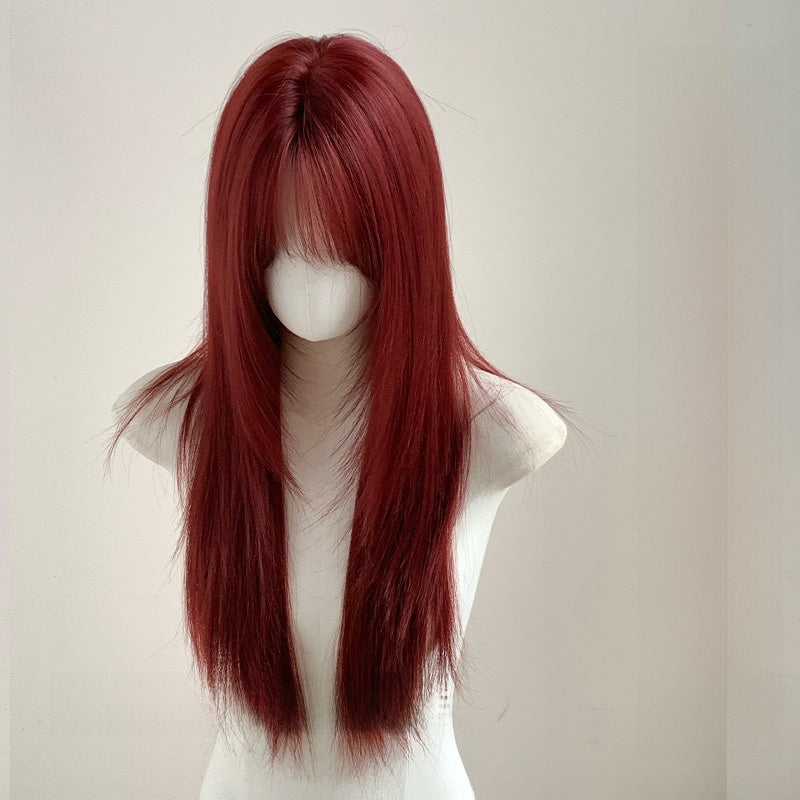 Long Curly Synthetic Wig with Slanted Bangs