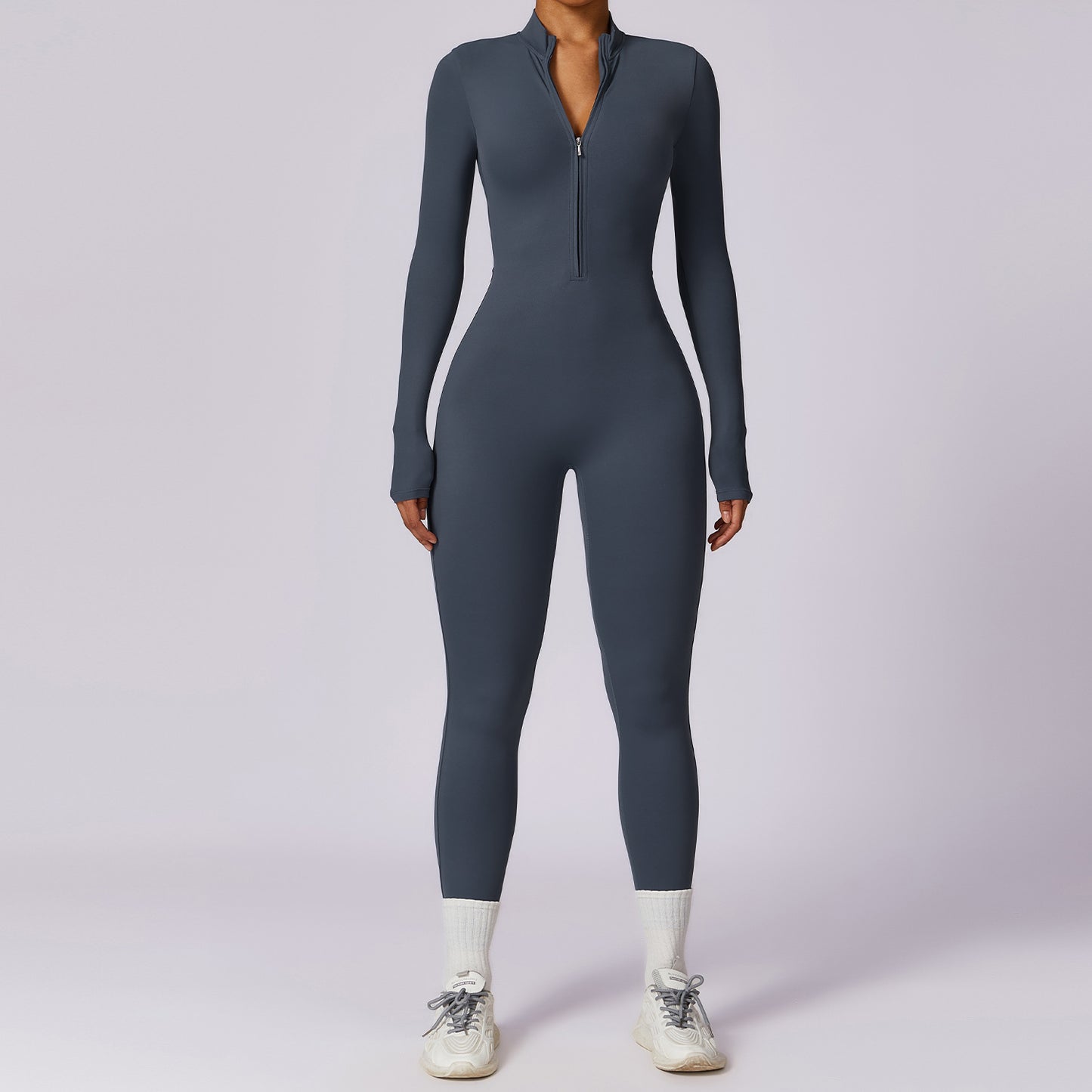 Zipper Naked Long-sleeved Yoga One-piece Suit