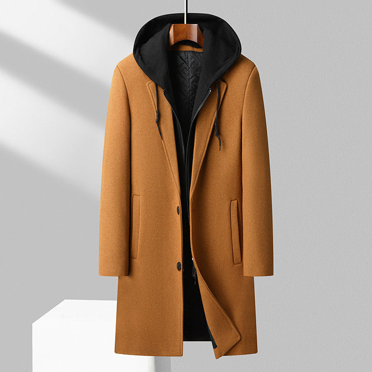 Men's hooded woolen coat