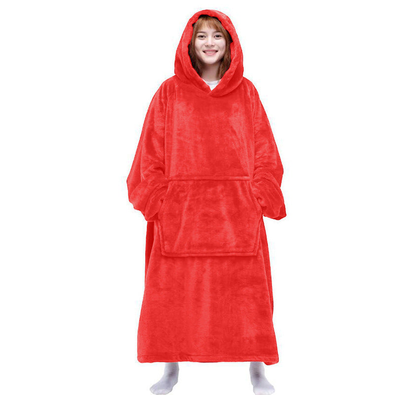 Long Sleeve Hooded Flannel Bathrobe