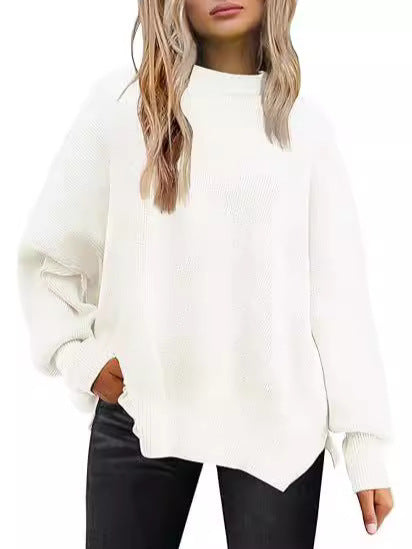 Round-neck batwing long-sleeved sweater