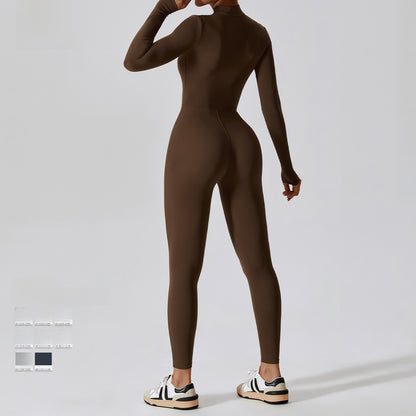 Zipper Naked Long-sleeved Yoga One-piece Suit