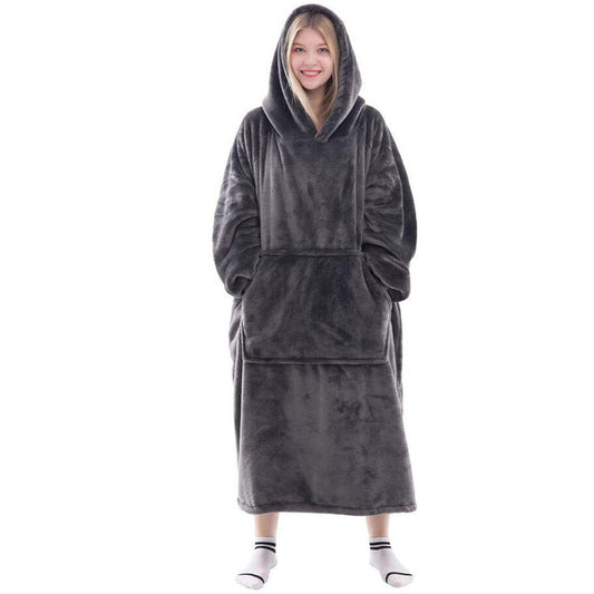 Long Sleeve Hooded Flannel Bathrobe