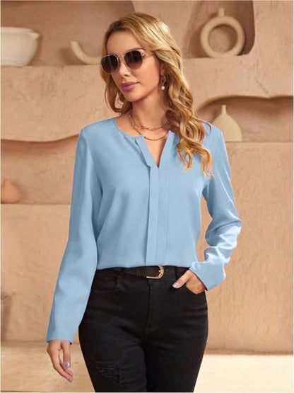 Women's Satin V-Neck Long Sleeve Shirt