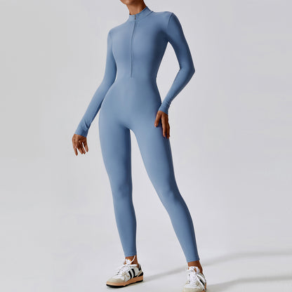 Zipper Naked Long-sleeved Yoga One-piece Suit