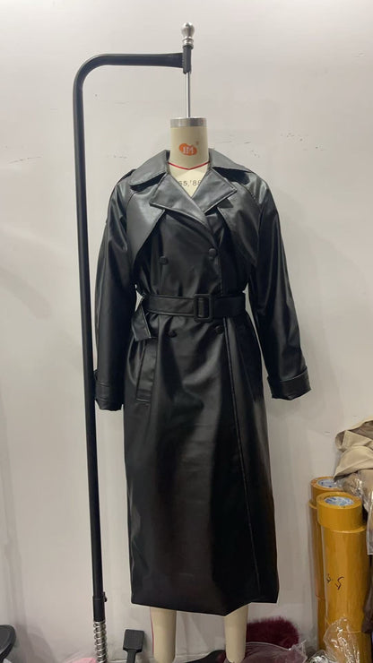 Long textured leather windbreaker