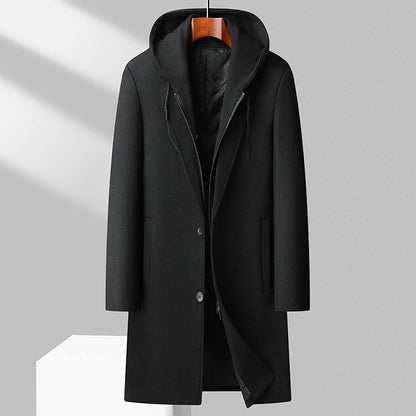Men's hooded woolen coat