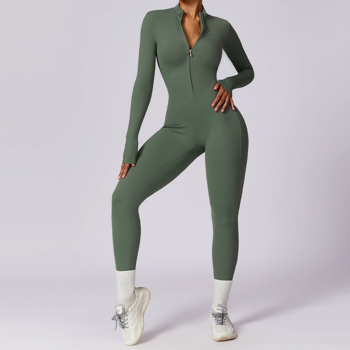 Zipper Naked Long-sleeved Yoga One-piece Suit