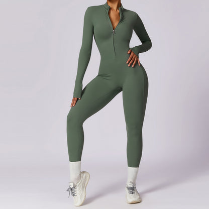 Zipper Naked Long-sleeved Yoga One-piece Suit