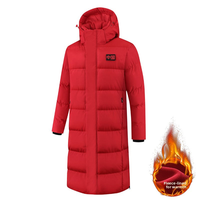 Long down-filled cotton jacket for men and women, children's soccer team training uniform coat