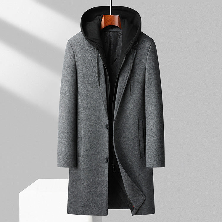 Men's hooded woolen coat