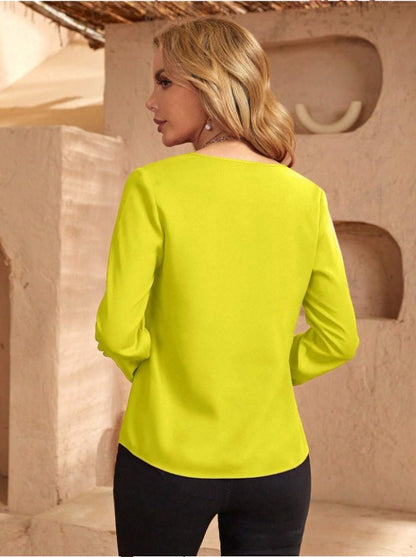 Women's Satin V-Neck Long Sleeve Shirt