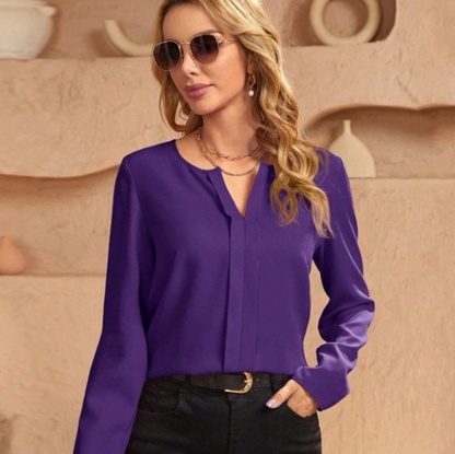 Women's Satin V-Neck Long Sleeve Shirt