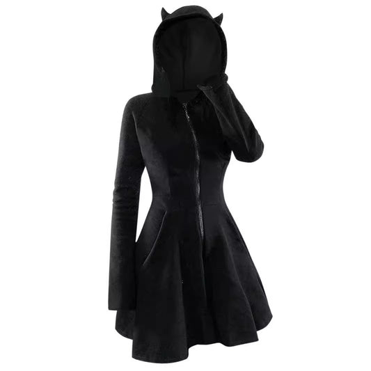 Gothic Hooded Velvet Dress for Women