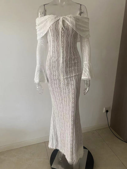 Elegant One-Shoulder Trumpet Sleeve Long Dress