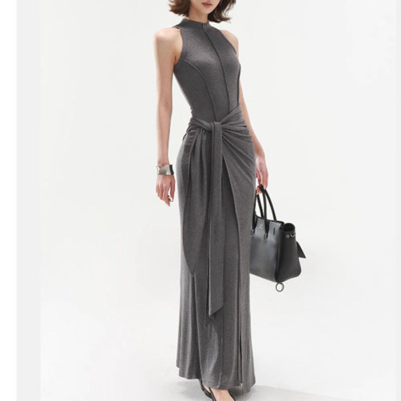 Slim Fake Two-Piece Modal Vest Long Dress