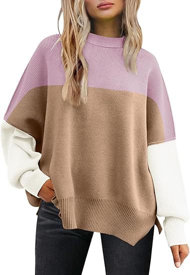 Round-neck batwing long-sleeved sweater