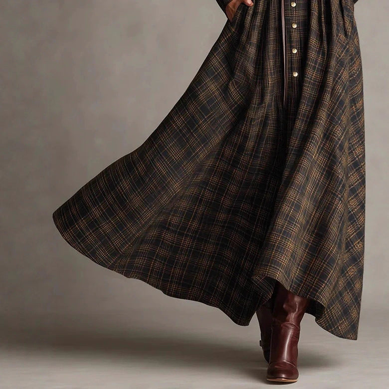 Printed lapel elastic waist dress