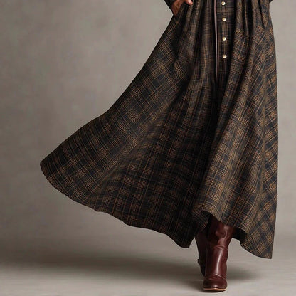 Printed lapel elastic waist dress