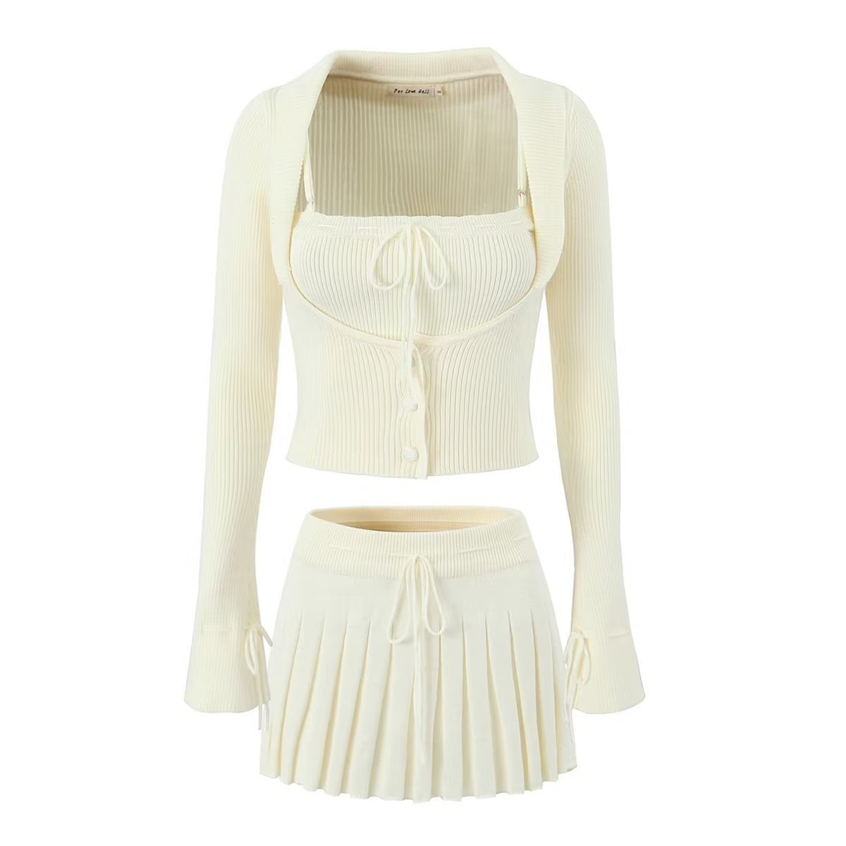 Women's Knit Camisole Long-Sleeve Top and Pleated Skirt Set