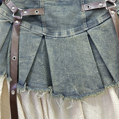 Retro Patchwork Denim Half-Dress