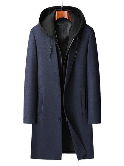 Men's hooded woolen coat