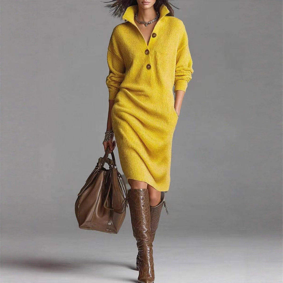 Knee-length sweater dress