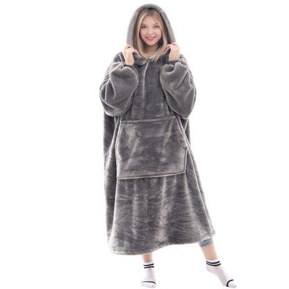 Long Sleeve Hooded Flannel Bathrobe
