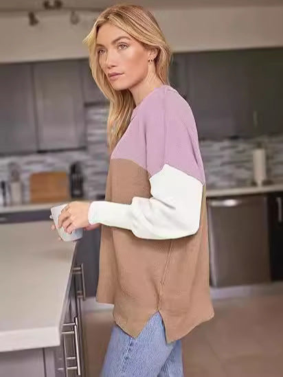 Round-neck batwing long-sleeved sweater