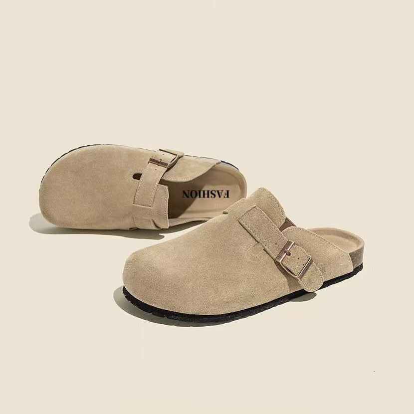 Ladies wear flip-flops with their heads covered