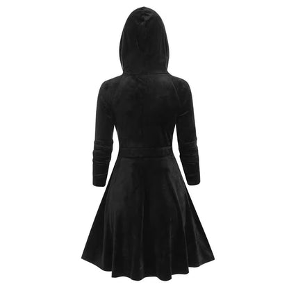 Gothic Hooded Velvet Dress for Women