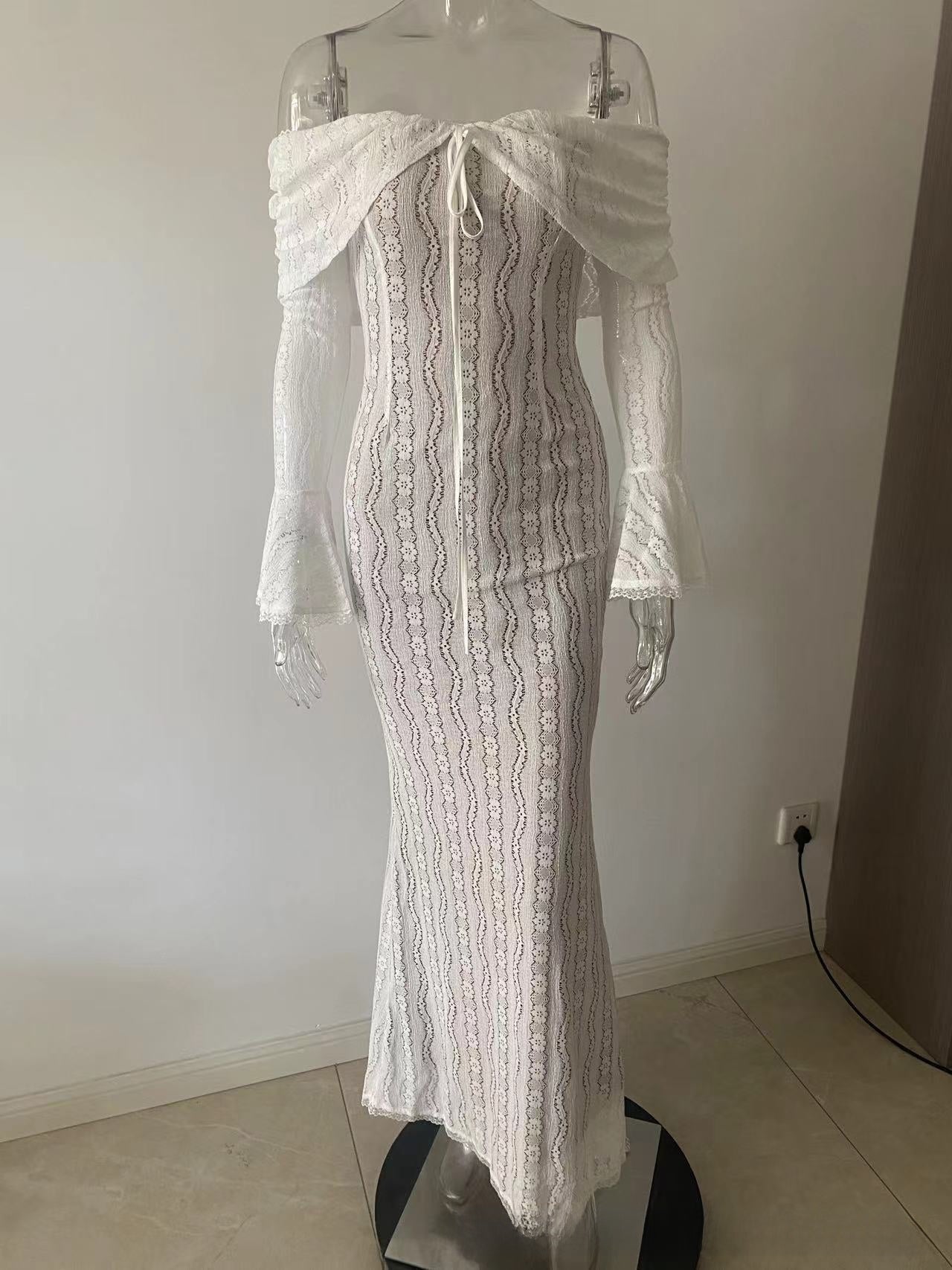 Elegant One-Shoulder Trumpet Sleeve Long Dress