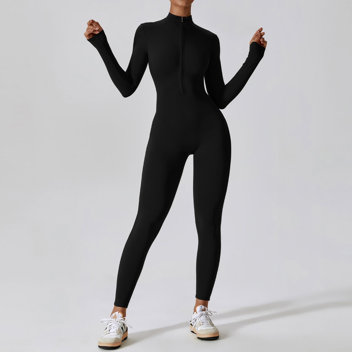 Zipper Naked Long-sleeved Yoga One-piece Suit