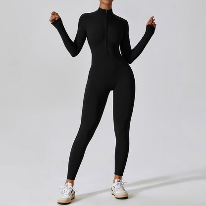 Zipper Naked Long-sleeved Yoga One-piece Suit