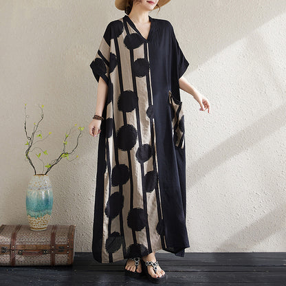 Women's Cotton Linen V-Neck Long Dress