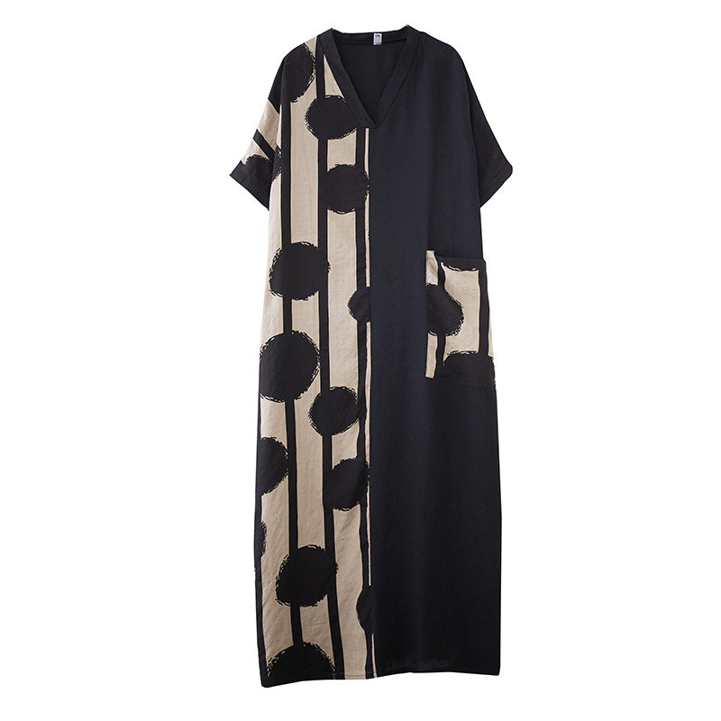 Women's Cotton Linen V-Neck Long Dress