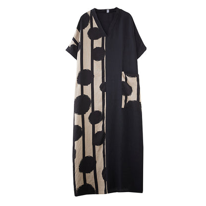 Women's Cotton Linen V-Neck Long Dress