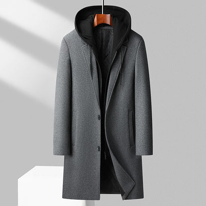 Men's hooded woolen coat