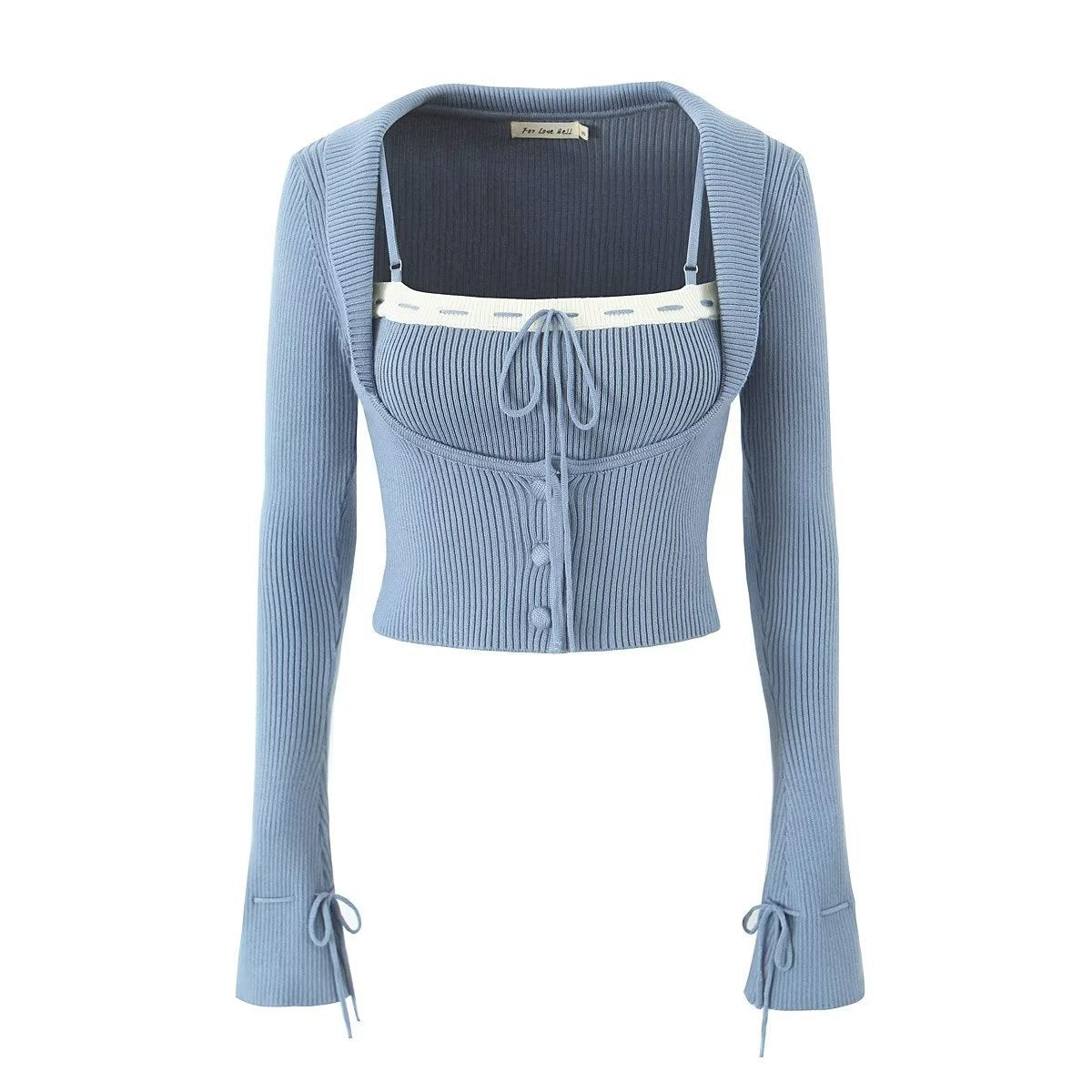 Women's Knit Camisole Long-Sleeve Top and Pleated Skirt Set