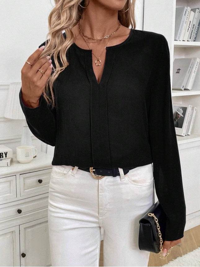 Women's Satin V-Neck Long Sleeve Shirt