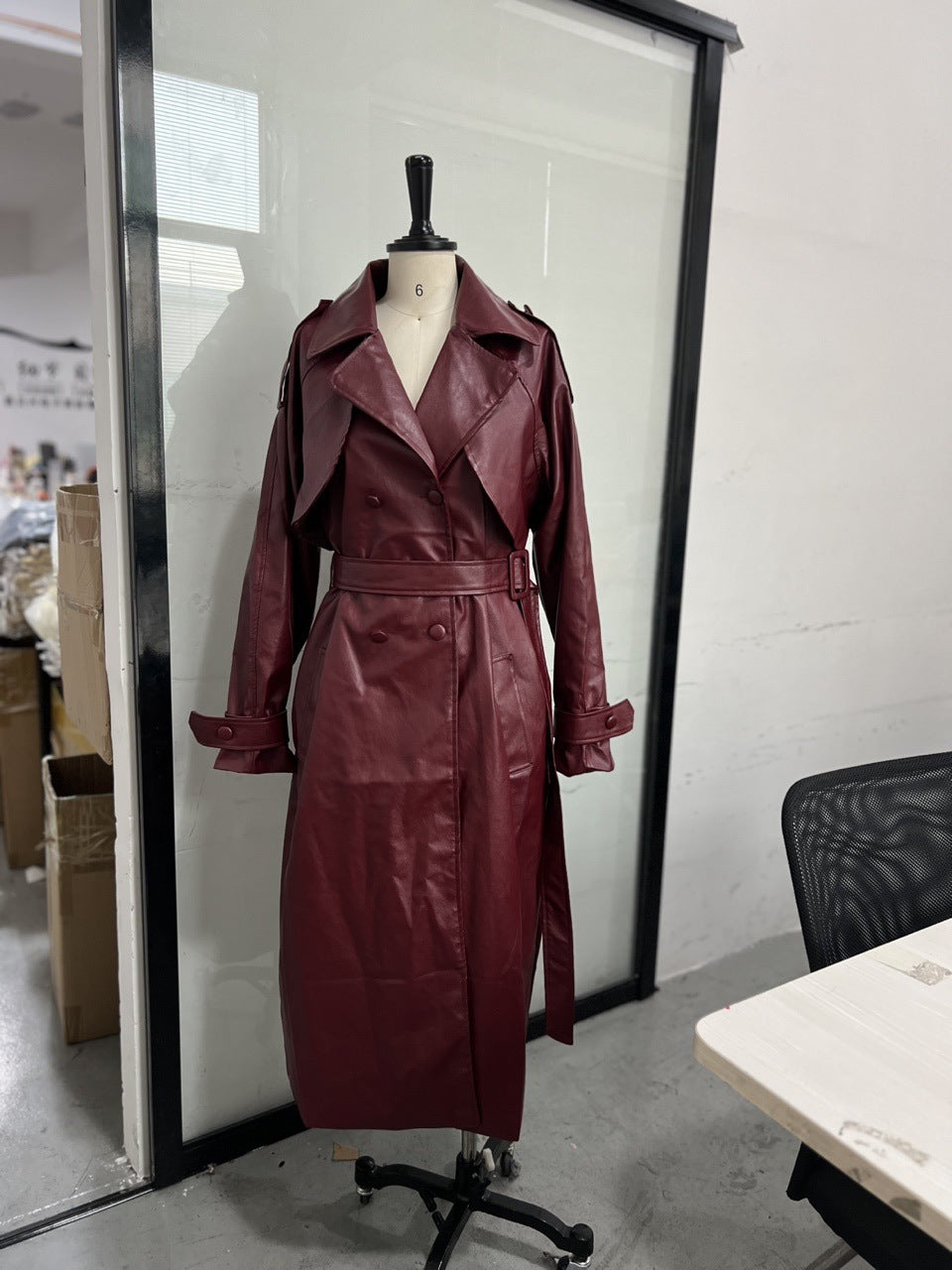 Long textured leather windbreaker