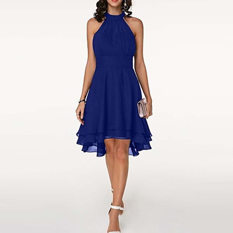 Double Layer Ruffled Sleeveless Chiffon Dress