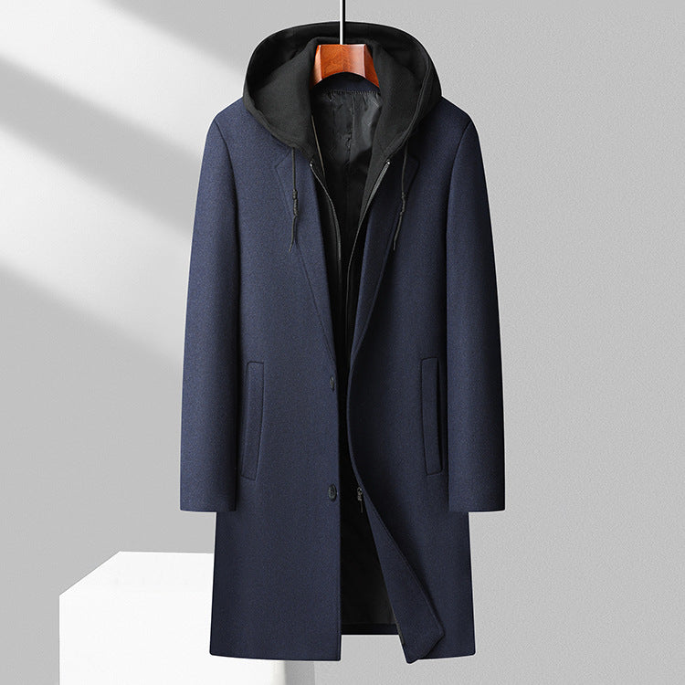Men's hooded woolen coat