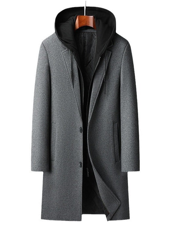 Men's hooded woolen coat