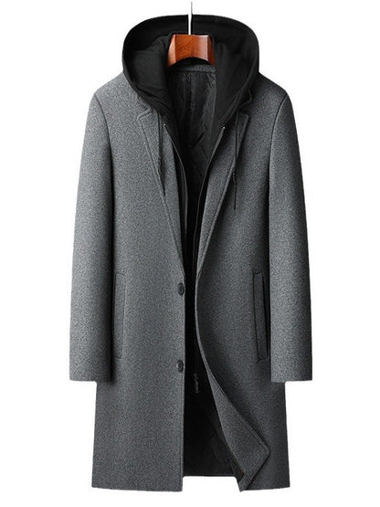 Men's hooded woolen coat
