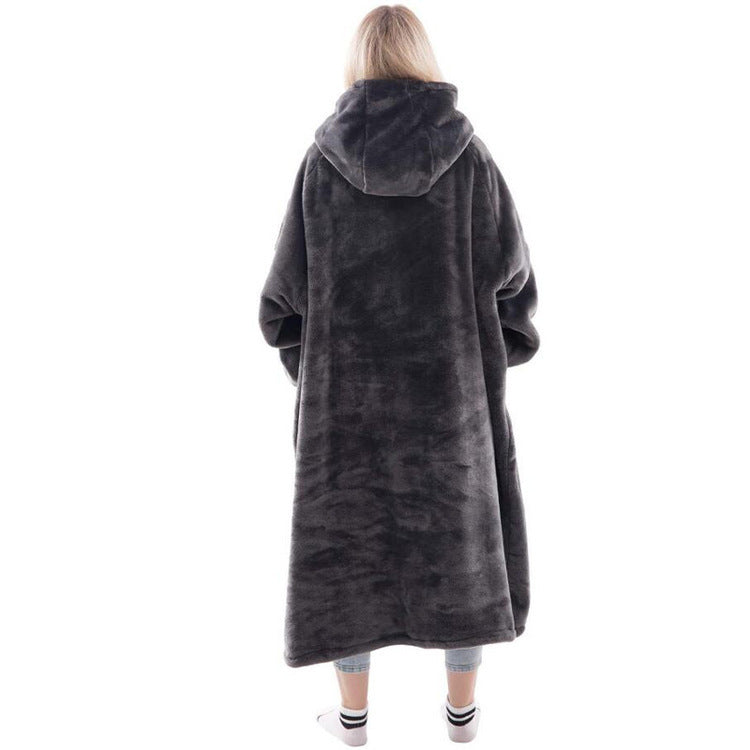 Long Sleeve Hooded Flannel Bathrobe