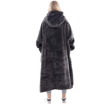 Long Sleeve Hooded Flannel Bathrobe