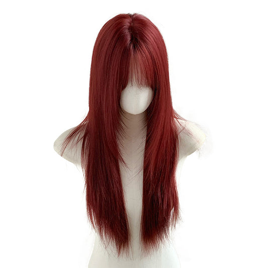 Long Curly Synthetic Wig with Slanted Bangs