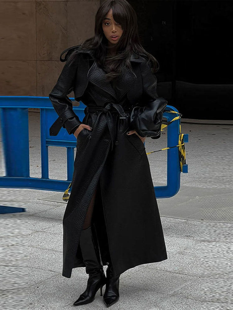 Long textured leather windbreaker